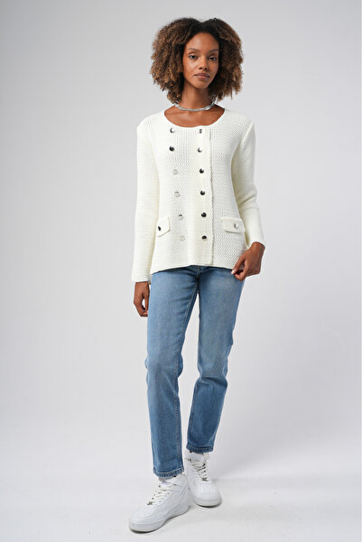 Hopoi Double Breasted Women's Cardigan with Metal Buttons