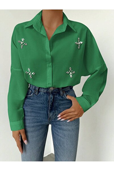 Basko fashion Πουκάμισο Salash με κεντημένη πράσινη πέτρα