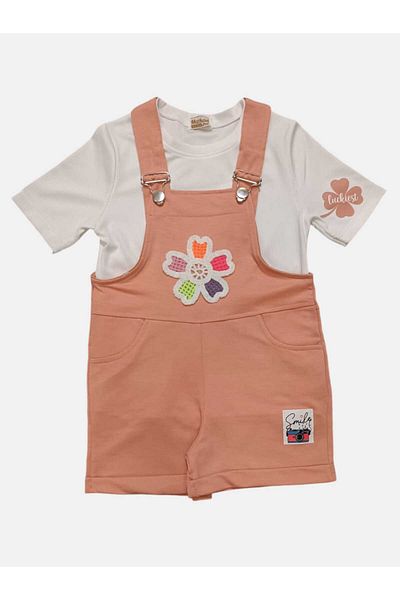 Kamex Daisy Embroidered Short Sleeve T-Shirt for Girls - Salmon Salopet