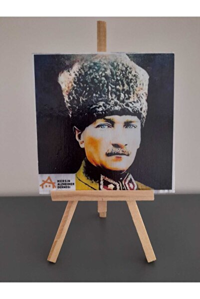 Mersin Alzheimer Derneği Ahşap Şovale Üzerine El Yapımı Hediye 10Kasım Atatürk Posteri