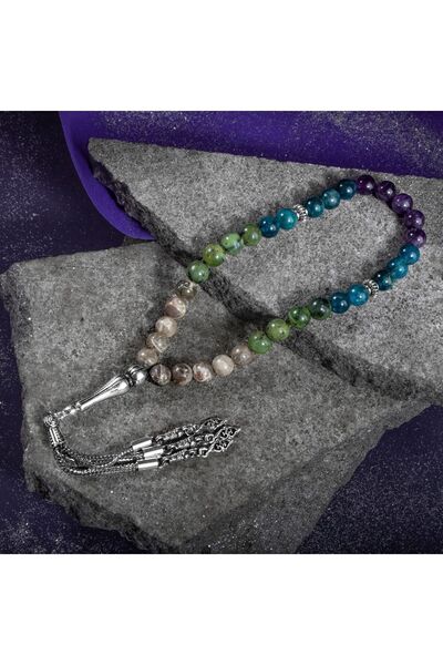 OSMANLI DOĞAL TAŞ Akrep Burcu Tesbih Ametist, Fosil Mercan, Mavi Apatit, Yeşim