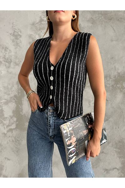 ZF BUTİK Wool Effect Striped Knitwear Vest