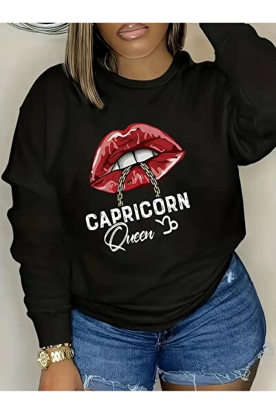 DAXİS Sportwear Company Kadın Baskılı Bisiklet Yaka Sweatshirt