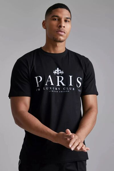 Büyük Beden Paris Baskılı %100 Pamuklı Oversize T-shirt