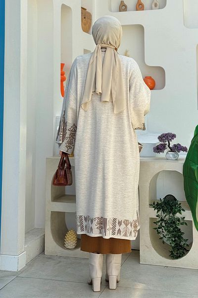 Bym Fashion Πλεκτή ζακέτα με πολύχρωμο έθνικ σχέδιο με τσέπες 12003