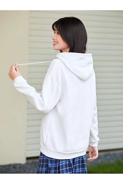 aynewmoda Λευκό φούτερ με κουκούλα Oversize