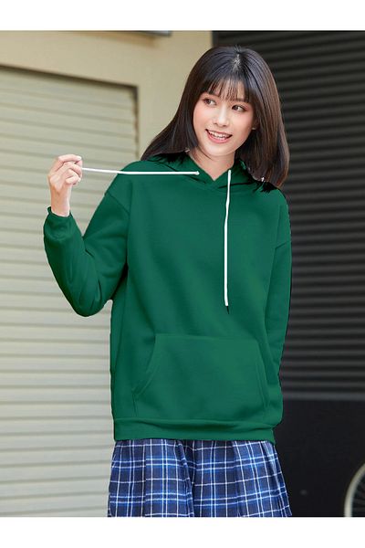 aynewmoda Φούτερ με κουκούλα Χακί Χρώμα Oversize - Άτυπη