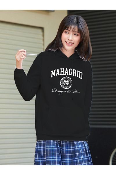 aynewmoda MAHAGRID Черен суитшърт с качулка Oversize