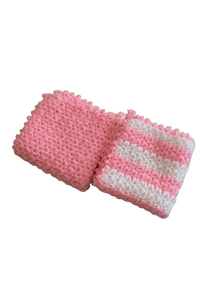 Pafuli ليفة حمام مربعة الشكل مكونة من قطعتين - وردي وأبيض