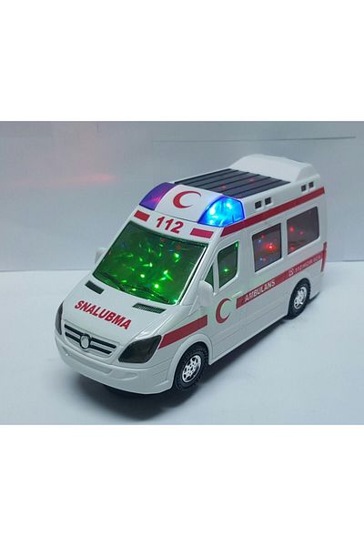 Brother Toys 3D مضاءة موسيقية ذاتية المشي حجم كبير 112 لعبة مكتوبة سيارة إسعاف 21 سم.