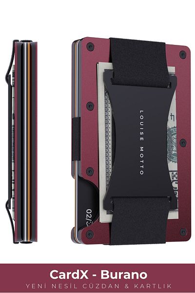 Louise Motto Портфейл и картодържател Cardx Burano Strap от ново поколение - минималистичен материал, RFID защита (червен)