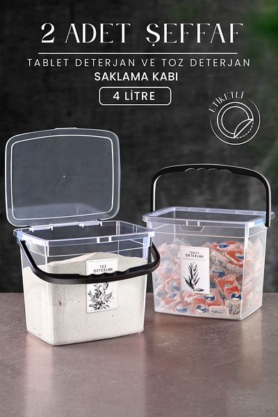 Kitchen Life 4 Liter Mega Size 2-Piece Square Powder Tablet Box - With Handle and Detergent Storage Set