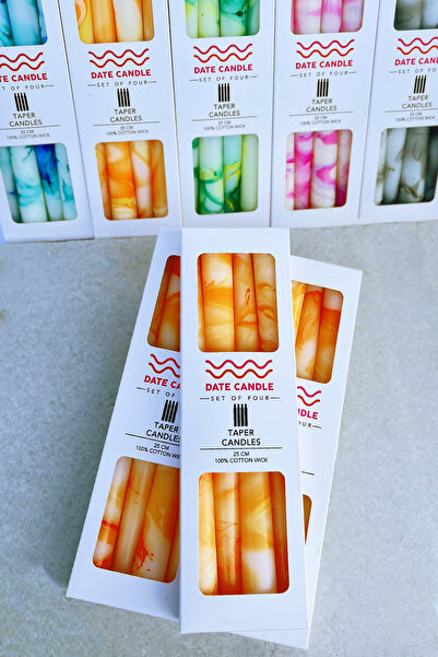 SANAT SEPET İŞLERİ Date Candle El Yapımı Mermer Desenli Şamdan Mum