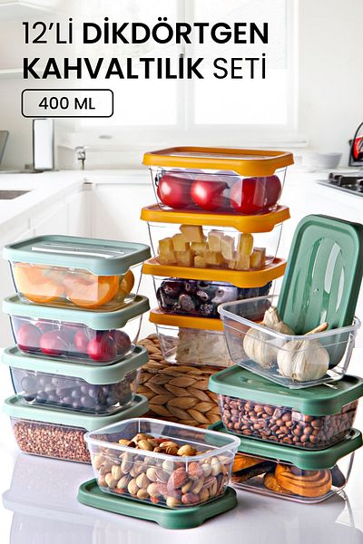 Kitchen Life 12-Piece Aura Rectangular Storage Container 400 ML - Breakfast Set