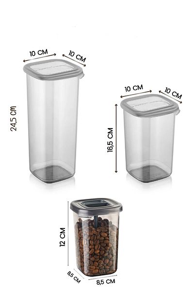NESS HOME 24-Piece Labeled Square Food Storage Container and Spice Bowl Set with Spoon - (1750ML 1200ML 400 ML)