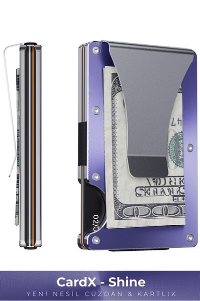 Louise Motto Cardx - Shine Clips - New Generation Minimalist Wallet, Card Holder - Rfid Blocking, Women & Men (PURPLE)