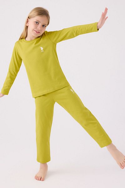 U.S. Polo Assn. Set de pijamale verde cu mânecă lungă pentru fete
