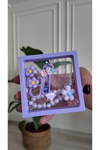 Selen Aksesuar Set brățară și închizătoare pentru copii cu figurine placate cu mine în cutie pătrată