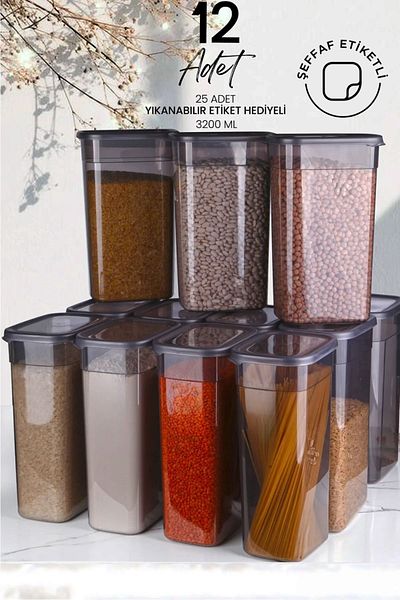 NESS HOME 12 Jumbo Size 3200ml Food Container Set - Jar with Label