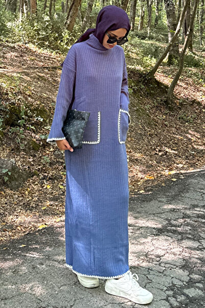 QLAY Μπλε φόρεμα κοτλέ - Ραπτική ομιχλή, διπλές τσέπες