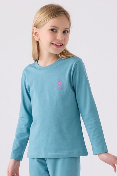 U.S. Polo Assn. Set de pijamale albastre cu maneca lunga pentru fete