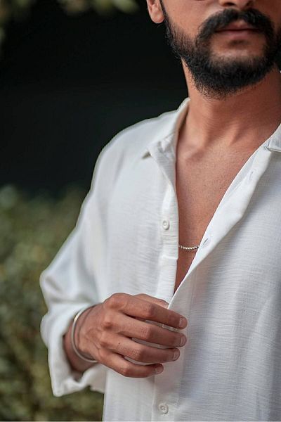 MFU collection Ανδρικό λινό Oversize φαρδύ πουκάμισο με ντραπέ