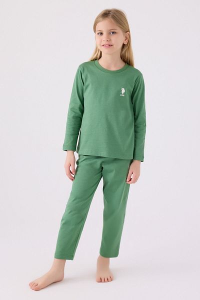 U.S. Polo Assn. Set de pijamale verde cu mânecă lungă pentru fete