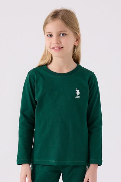 U.S. Polo Assn. Set de pijamale cu mânecă lungă kaki pentru fete