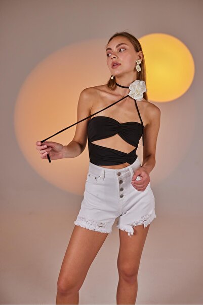 HOLLY LOLLY Σκισμένο λεπτομερές Lycra Distressed Jean Shorts Λευκό