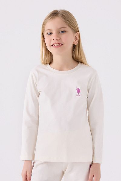 U.S. Polo Assn. Комплект бяла пижама с дълъг ръкав за момиче