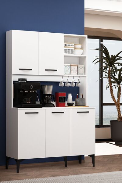 Avmpark Riva Çok Amaçlı Beyaz 3 Kapaklı Bardak Askılı Kahve Köşesi Beyaz