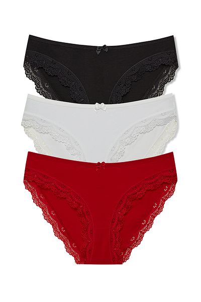 HNX Γυναικεία εσώρουχα 3 τεμαχίων Sur Lace Λεπτομερή βαμβακερά