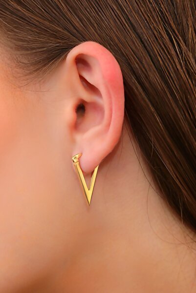 MOOM MÜCEVHERAT Altın Küpe 14 Ayar Altın Üçgen Geometrik Halka Sivri Küpe-2,3...