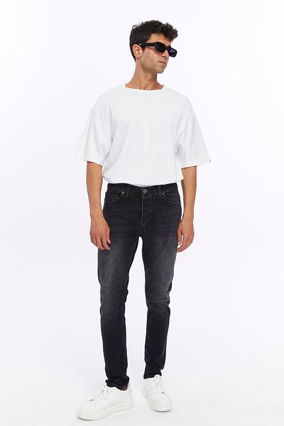 RO DENIM Μαύρο ελαστικό και τριμμένο ανδρικό Skinny Fit παντελόνι - Lycra (RO-4126)