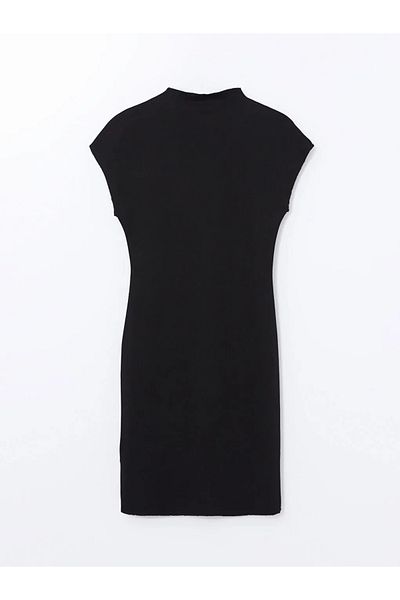 LC Waikiki Rochie de damă LCW Vision neagră cu guler vertical - Model nou