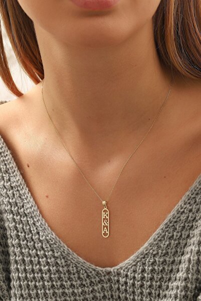 MOOM MÜCEVHERAT Altın Kolye /baş Harf Desenli Altın Kolye /14 Ayar Altın Isim Kolye/altın Harf Kolye