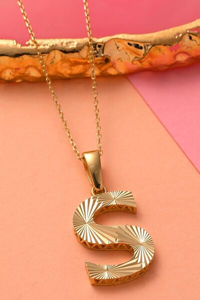 MOOM MÜCEVHERAT Kadın 14 Ayar Altın Harf Kolye S Harfi Altın Kolye Zincirli K...