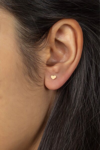 MOOM MÜCEVHERAT 14 Ayar Altın Küpe Vidalı Kalp Küpe 5 Mm Çapında