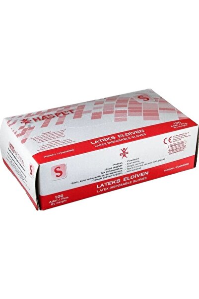 Has-Pet Pudralı Eldiven Doktor Eldiveni Beyaz 100'lü Paket 1 Adet S Beden Latex Eldiven