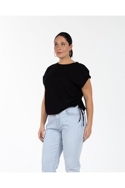 LUOKK Daria Side Gathered Large Size T-Shirt Black