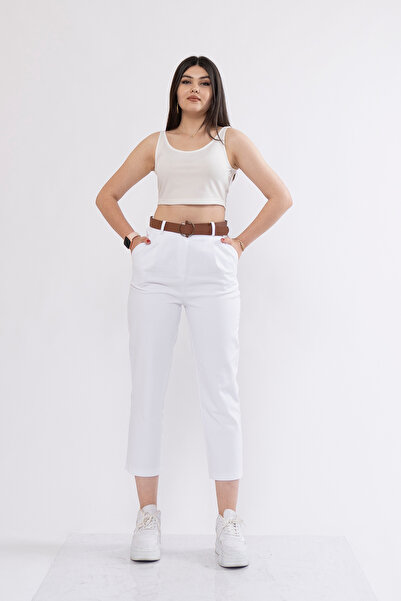 MissVina Παντελόνι Gabardine Denim με υφασμάτινο κορδόνι - με ζώνη