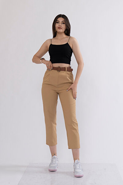 MissVina Kemerli Gabardin Kot Kumaş Kalem Denim Pantolon