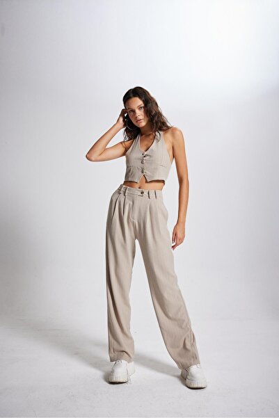 HOLLY LOLLY Beige Striped Trousers