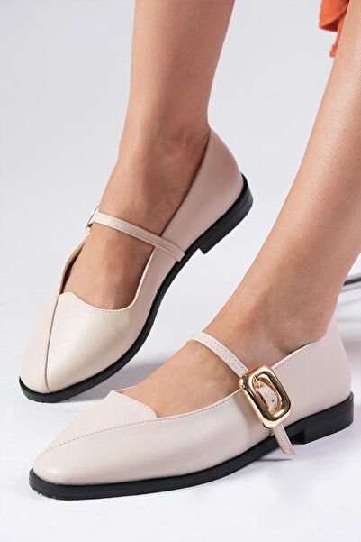 Mio Gusto Juliet - Nude Women's Ballerina Shoes with Side Buckle