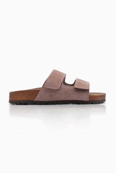 Marjin Dámské dvoupáskové na suchý zip Eva podešev Daily Slippers Mester Mink Suede