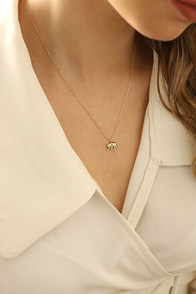 MOOM MÜCEVHERAT 14 Ayar Altın Kolye Minimal Fil Altın Kolye