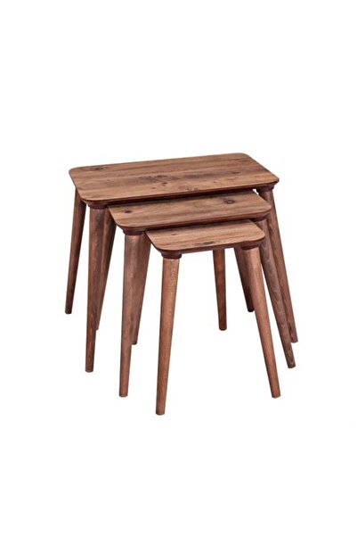 Evistro Ahşap Mdf 3 Lü Zigon Sehpa Retro Ayaklı Dikdörtgen Diş Budak