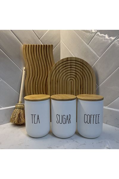 may home design 3-Piece Bamboo Lid Tea/Coffee/Sugar Jar