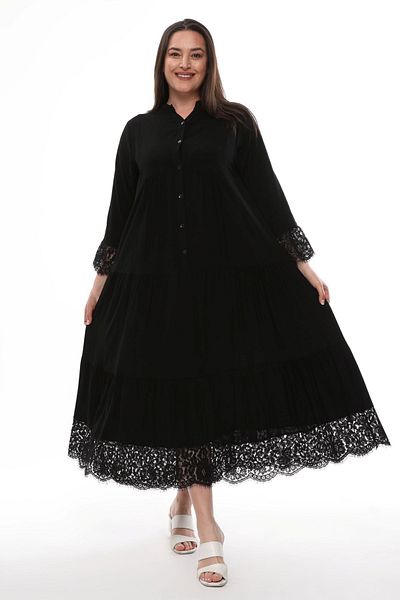 Mole İstanbul Plus Size Black Lace Dress