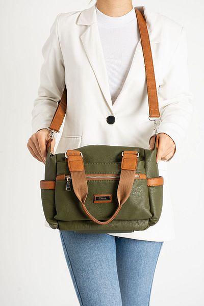 FiONA BAG حقيبة يد وحقيبة كروس نسائية متعددة الأقسام بلون كاكي تان